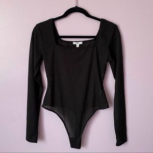 Black Square Neck Net Body Suit